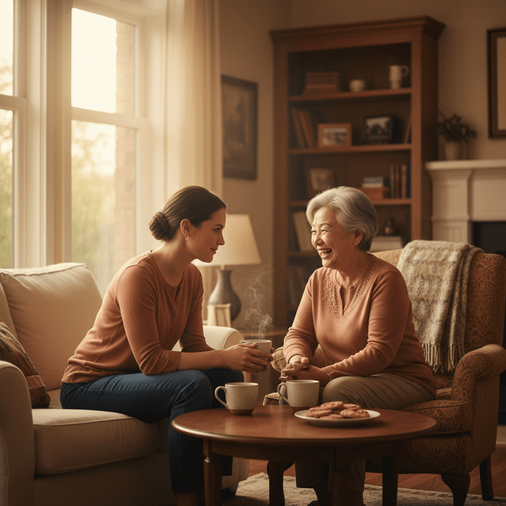Senior and caregiver sharing a moment together