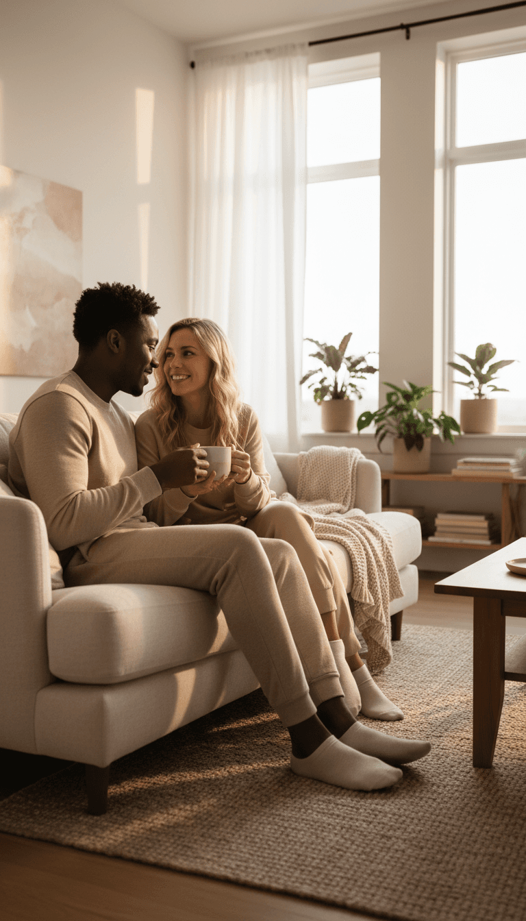 Senior and companion enjoying conversation outdoors