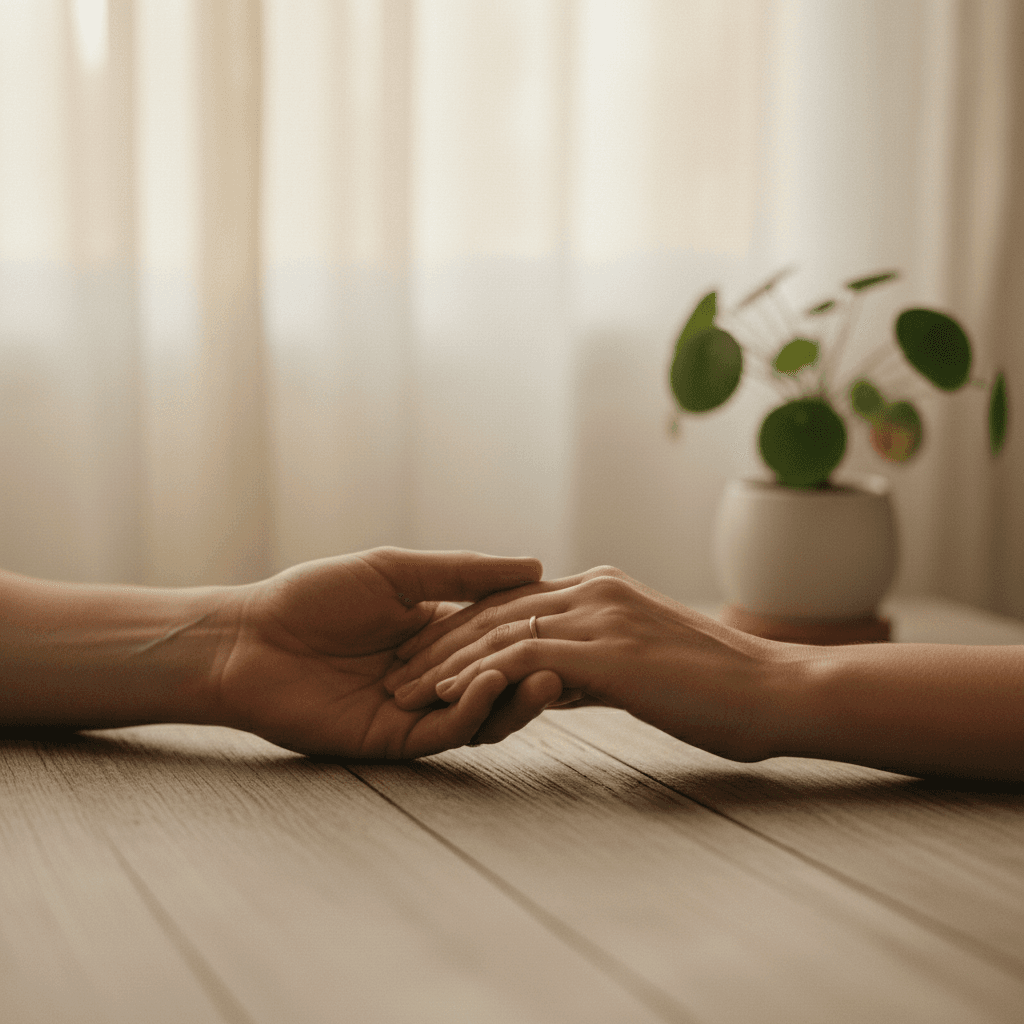 Hands clasping in gesture of care and trust